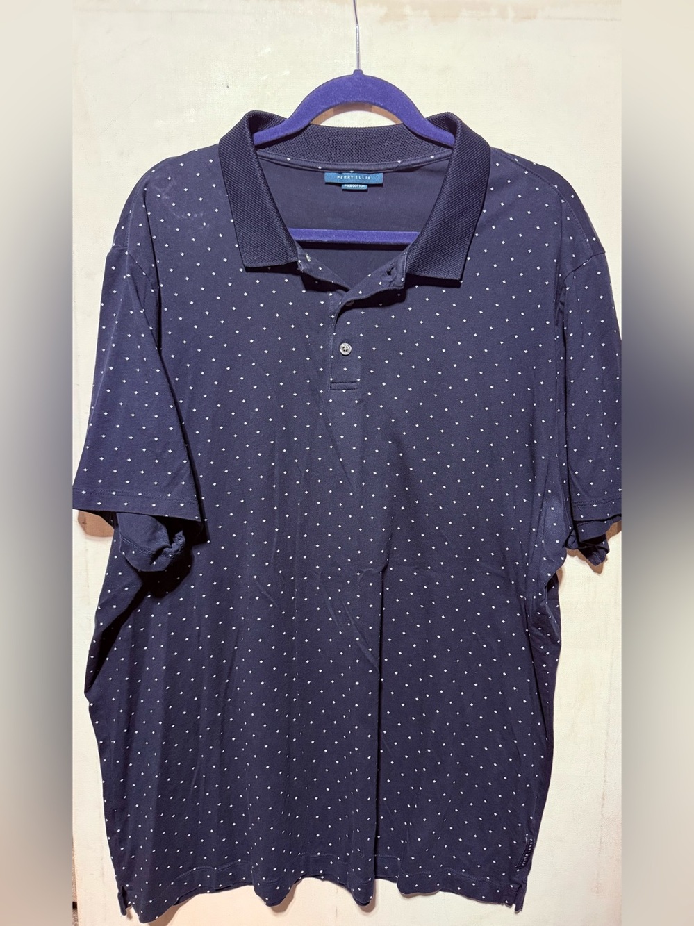 Perry Ellis Navy Polo with White Micro Dot Print